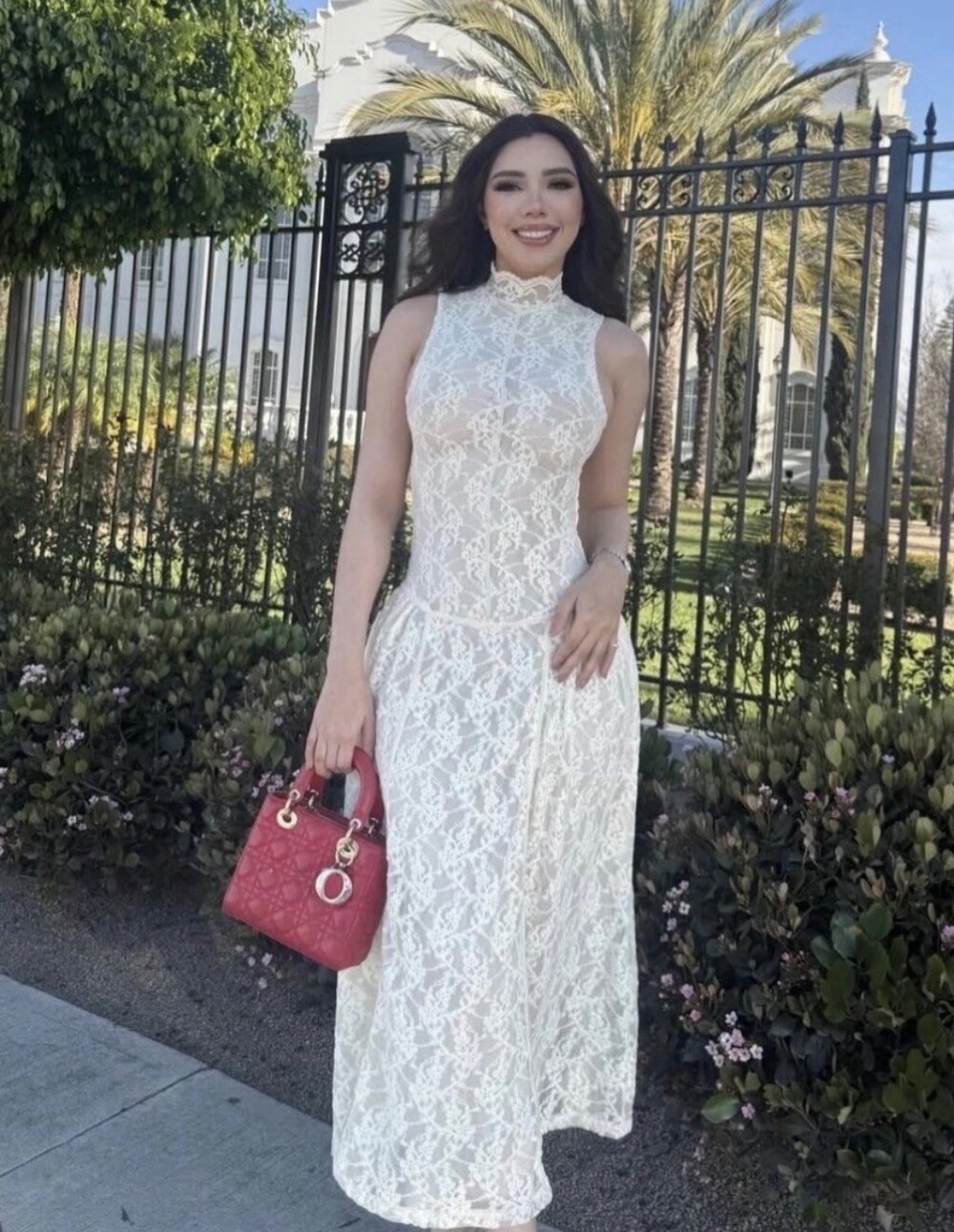 Zara White Lace Maxi Dress with High Neck